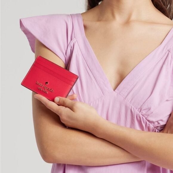 NWT Kate Spade Card Wallet Card Holder Cameron Small Slim Cardholder Pink Gold - Picture 2 of 4